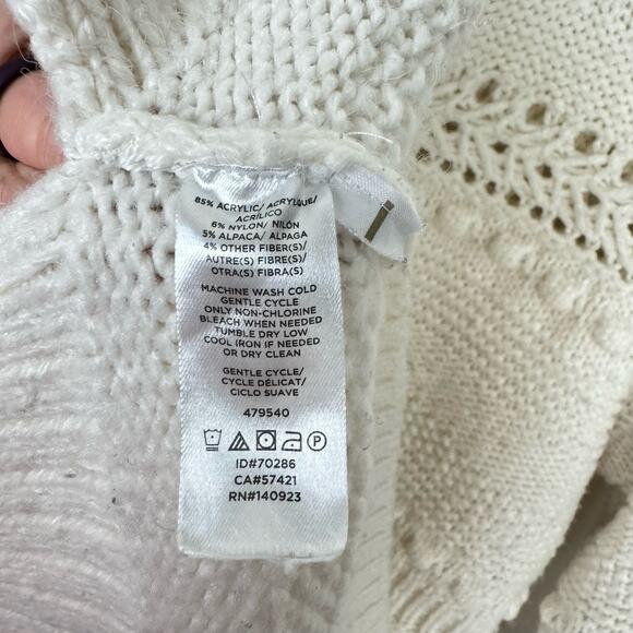 Lou & Grey M Ivory Popcorn Open Chunky Knit Winterweave Turtleneck Sweater - Picture 8 of 10